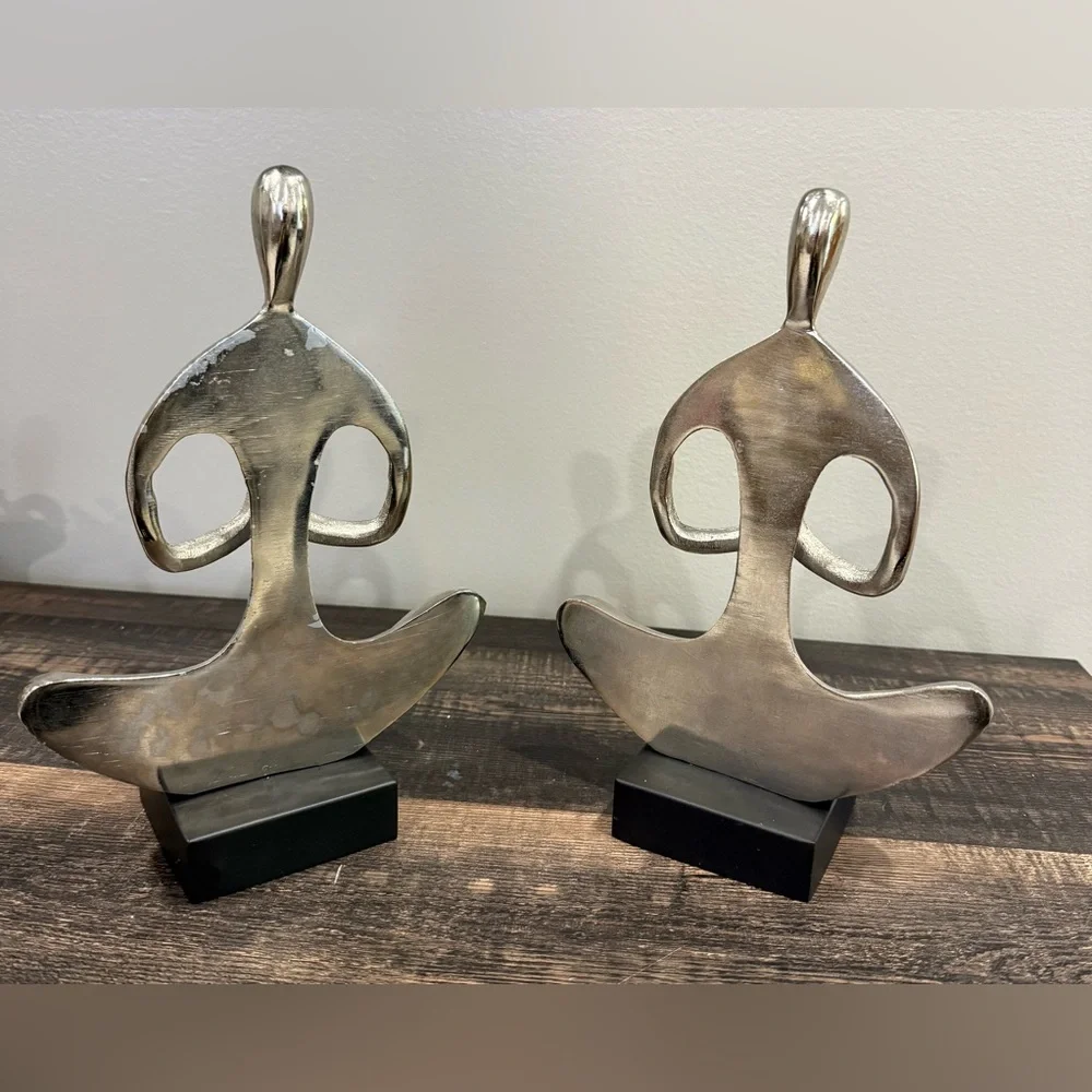 Zen Yoga Arms Down Sculpture Pair Meditation Pose Aluminum Silver Tone Figurine - Picture 6 of 11